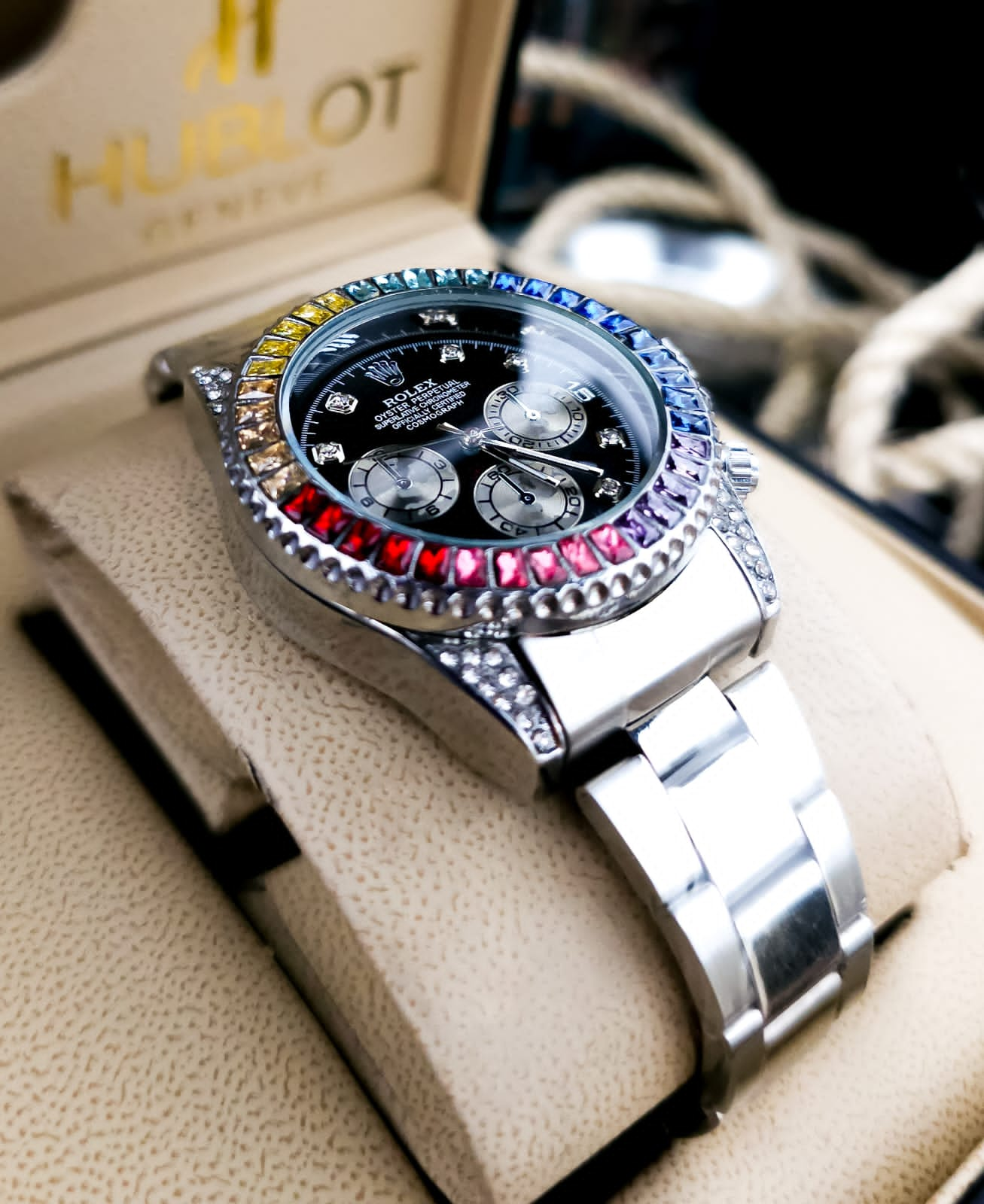 Reloj Caballero Rolex Daytona Piedras Plateado