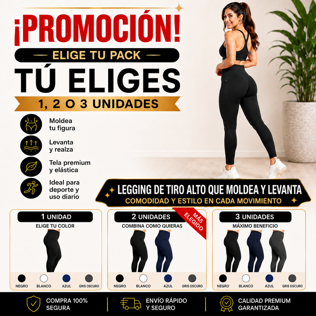 Legging Push Up Moldeadora de Tiro Alto – Realza y Define tu Figura