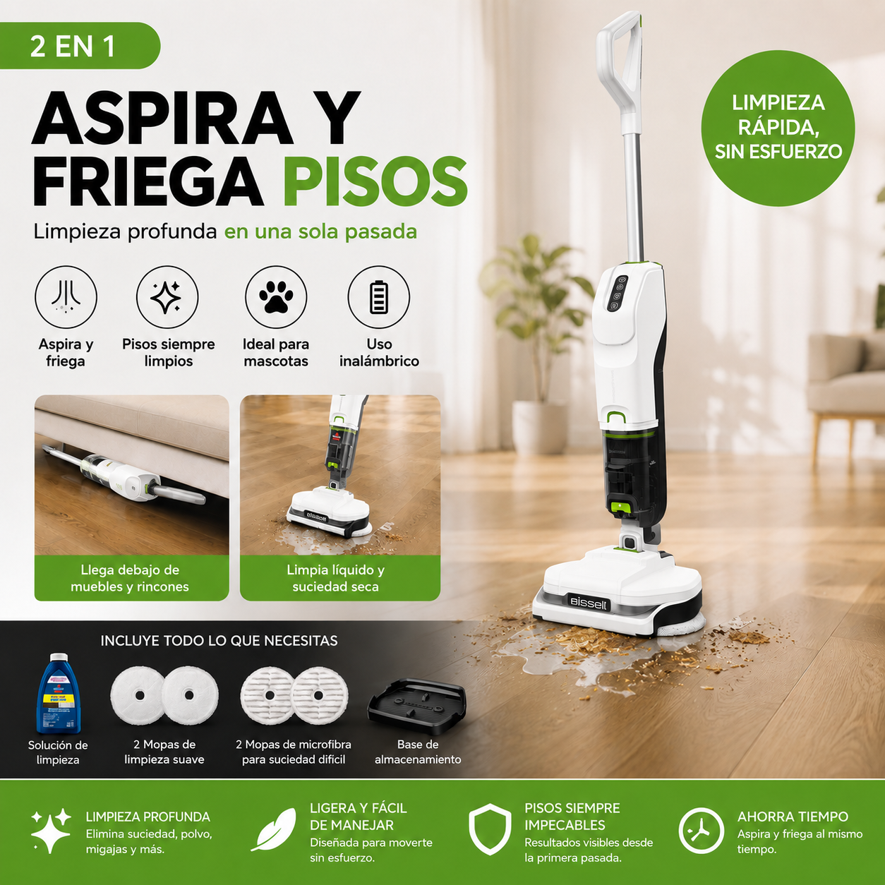 Aspiradora y Mopa BISSELL SpinWave 2 en 1 - Aspira y Trapea al Mismo Tiempo